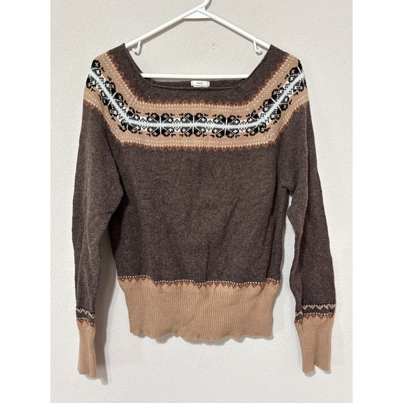 Old Navy Sweaters - VTG Y2K Old Navy Off the Shoulder Brown Fair Isle Sweater Women's XL Cotton/Wool